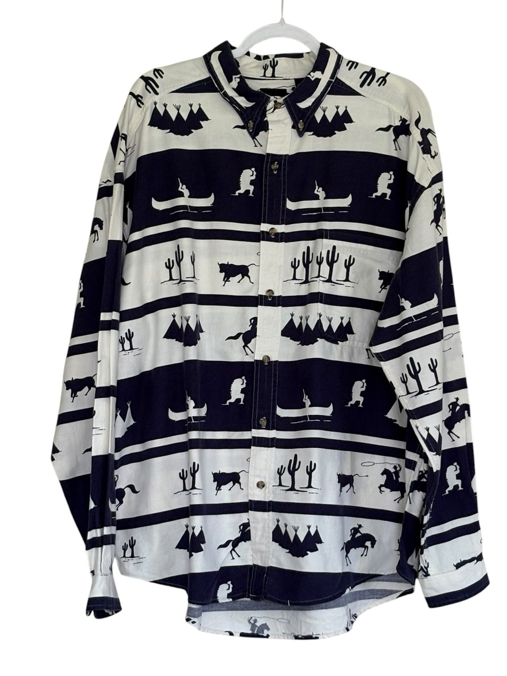 Vintage Structure Western Cowboy Print Long Sleeves Shirt Size XL